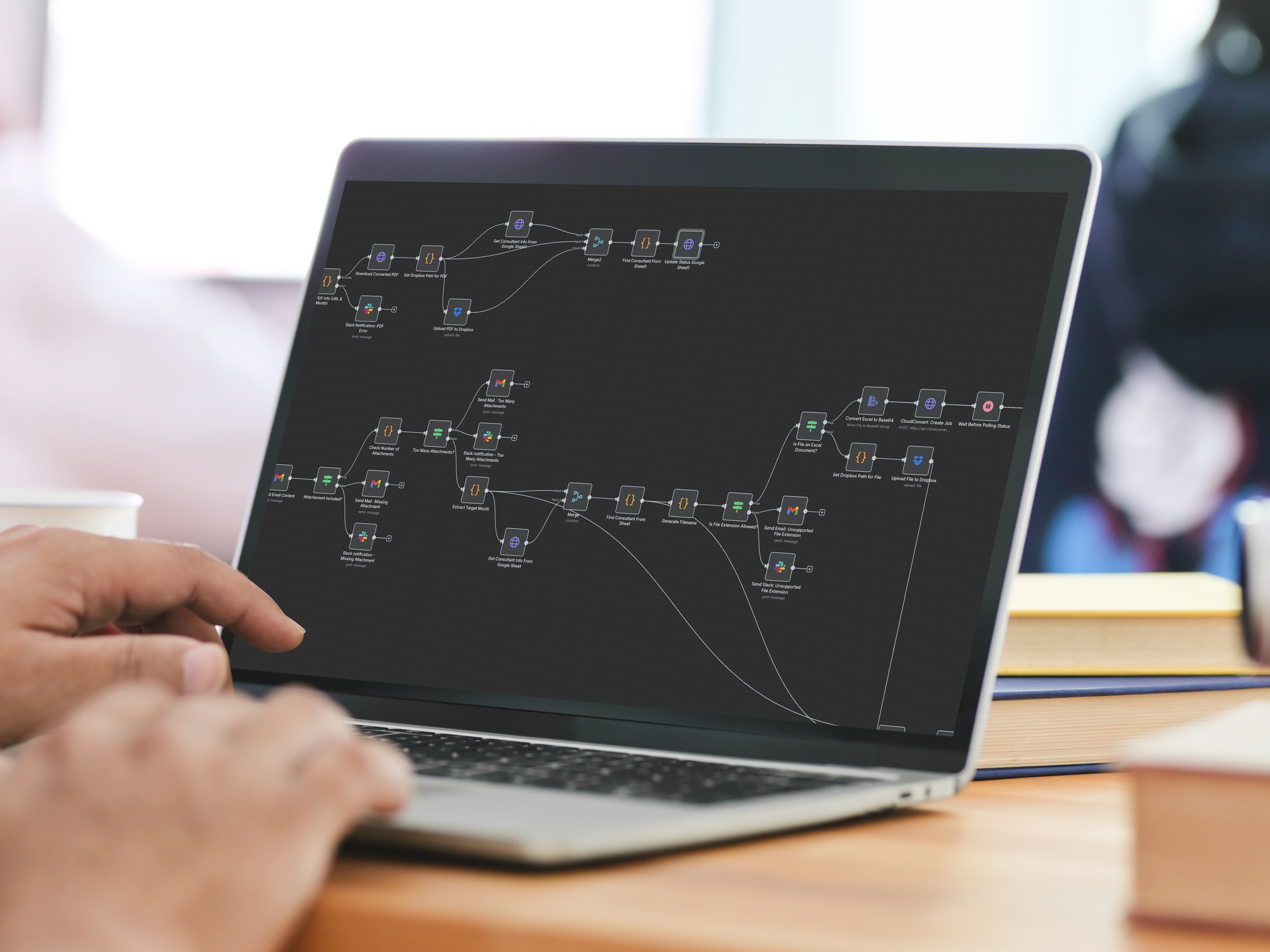 Person working with n8n automation on laptop